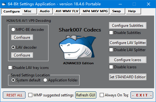 Shark007 Codecs(多媒体编解码器套件) v20.1 便携版