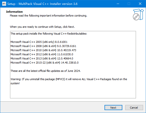 MultiPack Visual C++ Installer(VC++ 运行库集合包) v3.9